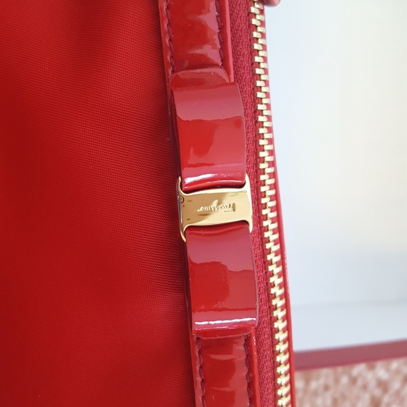 NWT Authentic Ferragamo Red Leather Nylon Pouch - Picture 5 of 8